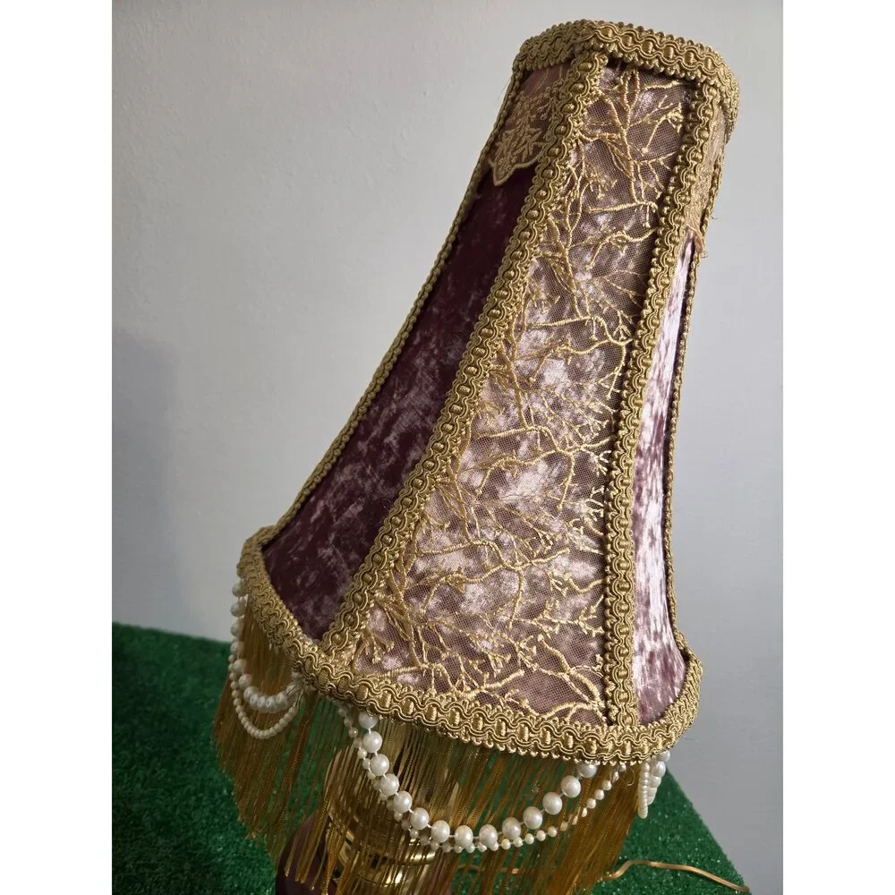 Vintage Hand-Restored Boudoir Table Lamp – Ornate Pink Velvet & Beaded Fringe B